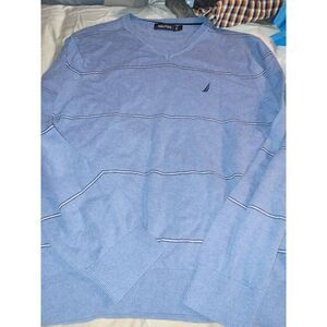 Nautica Shirt Size Large  Blue Stripe Long‎ Sleeve Sweater Shirt Cotton